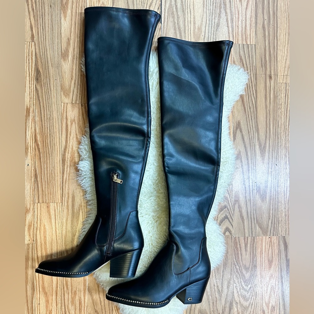 Coach Over-the-Knee Black Leather Boots - Picture 3 of 9